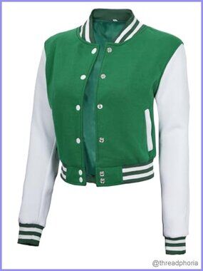 Cropped Varsity Jacket - Casual Bomber Style Women's Baseball Jacket